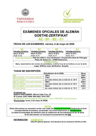 Imagen de la entrada Exámenes oficiales de Alemán 
Goethe-Zertifikat A2 - B1 - B2 - C1